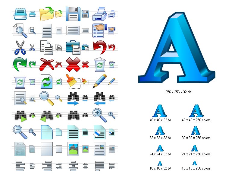 Collection of attractive toolbar and menu icons for word processors